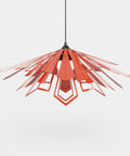 Fluorescent Red Bendant lamp with all flaps down arrangement.