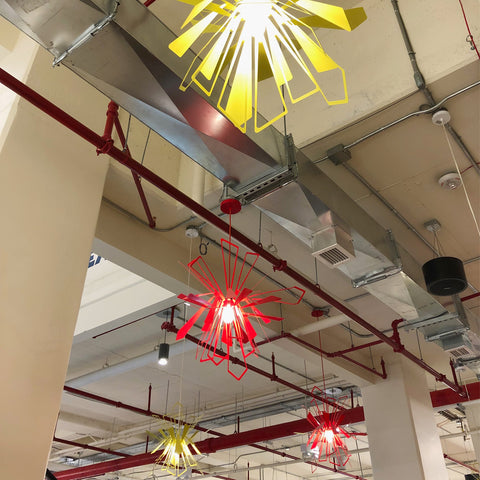 Detail of Bendant lamps in the supermarket.