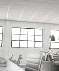 Edge FeltForms Acoustic Ceiling tile installation in office with large windows.