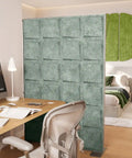 Shift Walls Room Divider 4'x6' in bedroom setting with QuiltForms wall art and two-tone desk