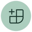 Green circle with a plus sign and square icon