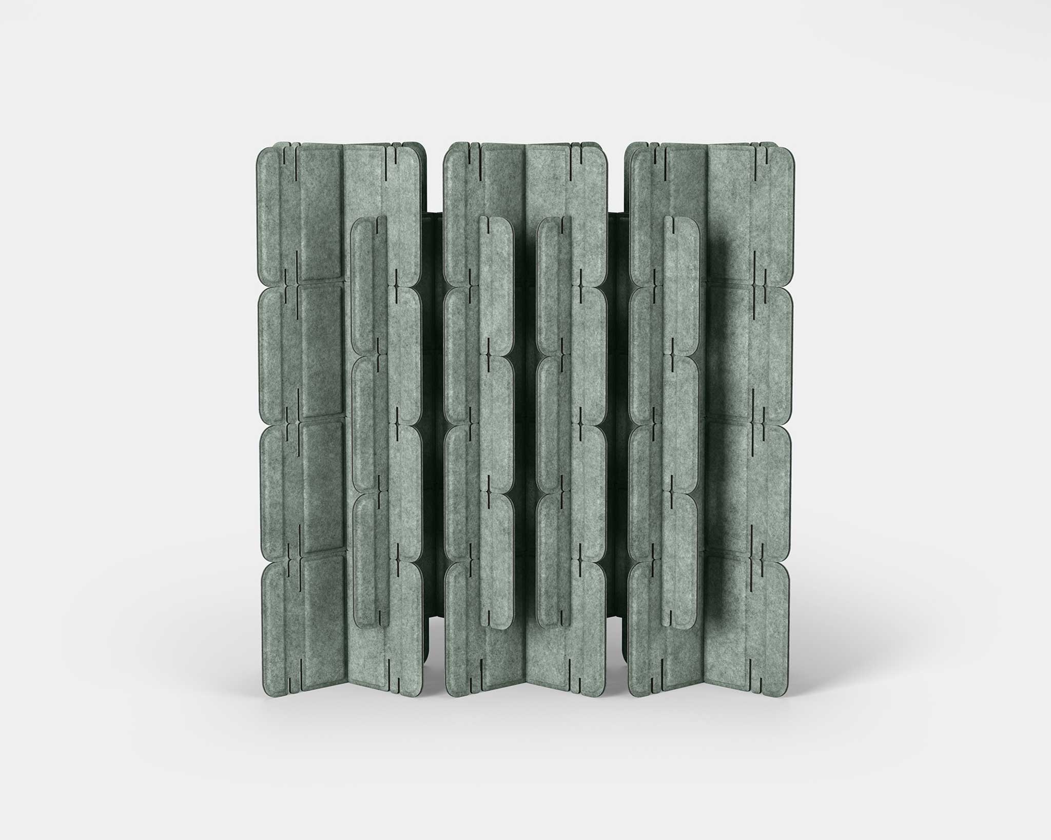 Nomad System Felt PRO Acoustic Room Divider with 20 modules in closed configuration in sage green color for complete separation