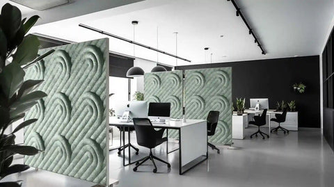 Shift Walls Room Divider 4'x6' in sage green color creating workspace separation in office setting