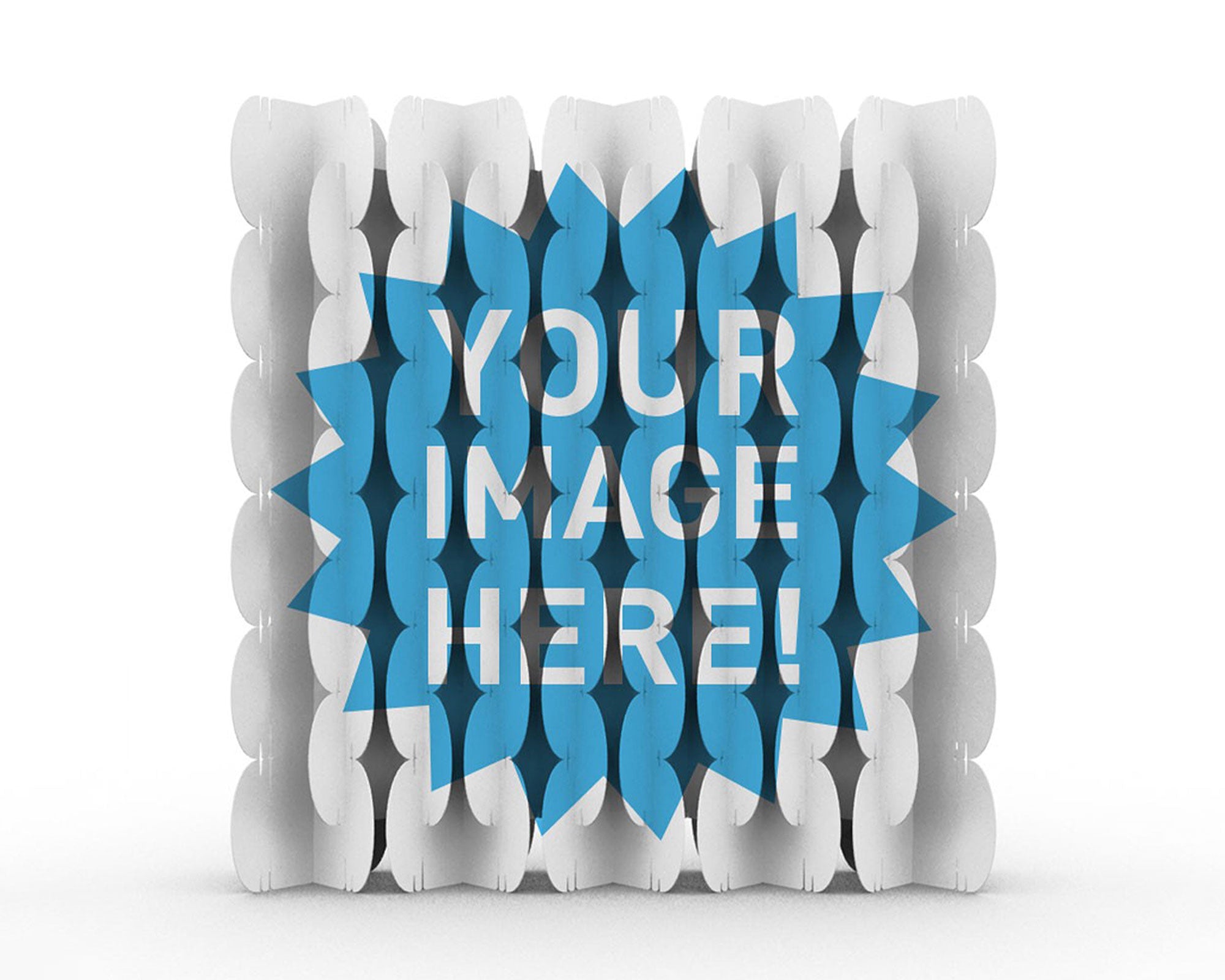 Custom Nomad Room Divider with "Your Logo Here" placeholder showing branding potential for customization