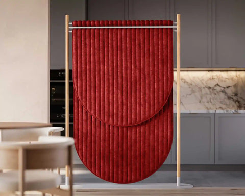 Hangout Acoustic Room Divider Pill Quilt in red color displayed in kitchen setting