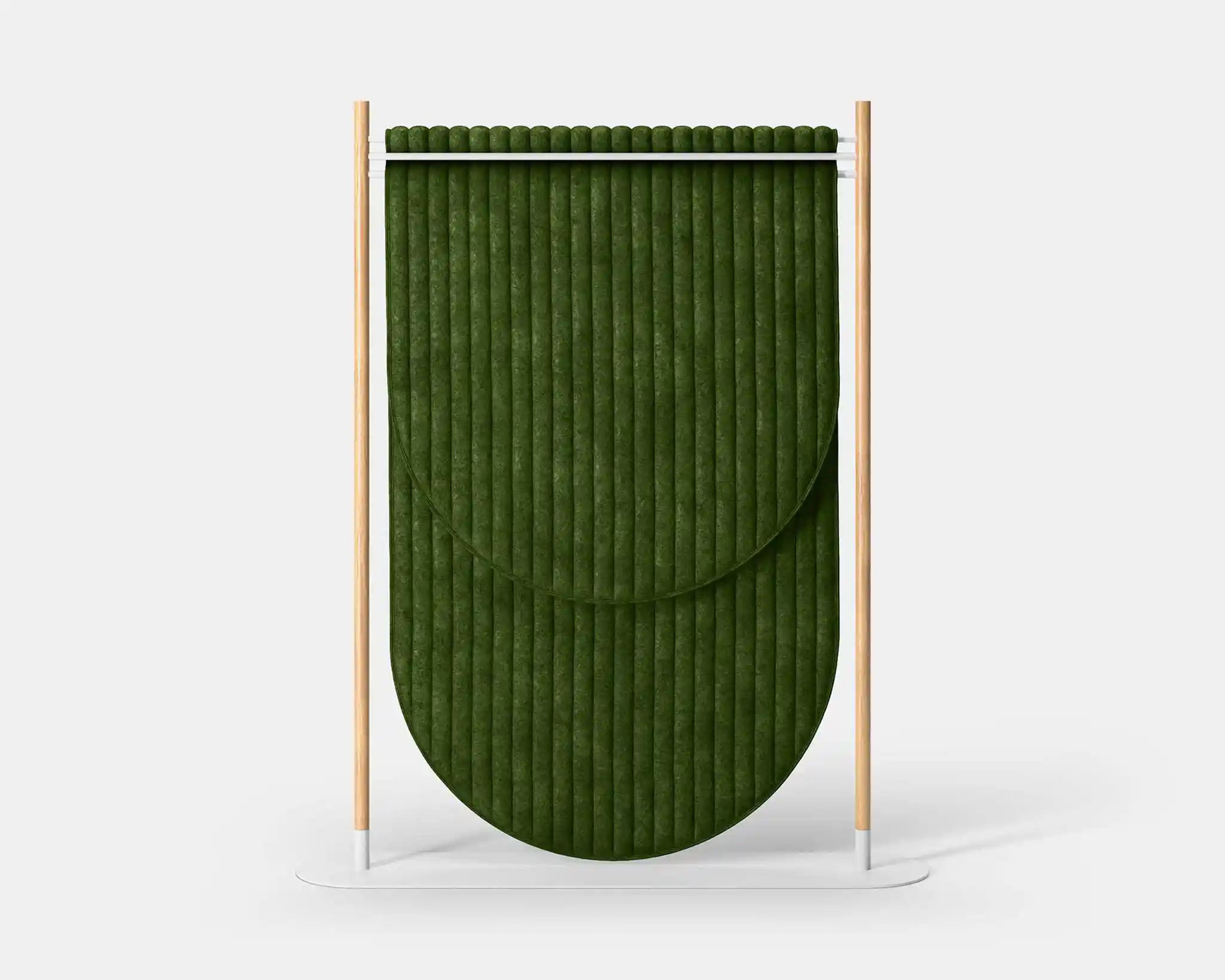 Hangout Acoustic Room Divider Pill Quilt with pinstripes pattern in moss green color on white base