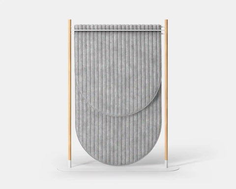 Hangout Acoustic Room Divider Pill Quilt with pinstripes pattern in mottled white color on white base