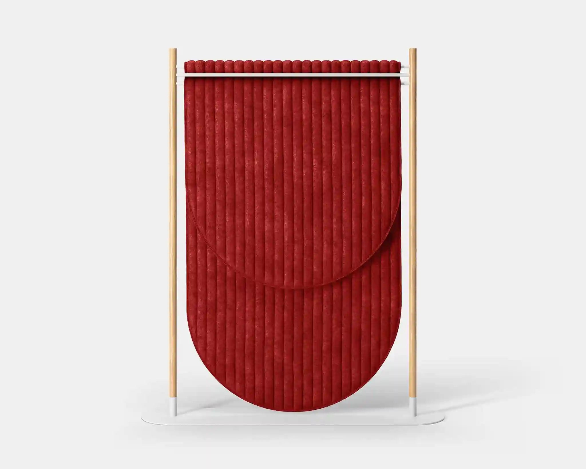 Hangout Acoustic Room Divider Pill Quilt with pinstripes pattern in red color on white base
