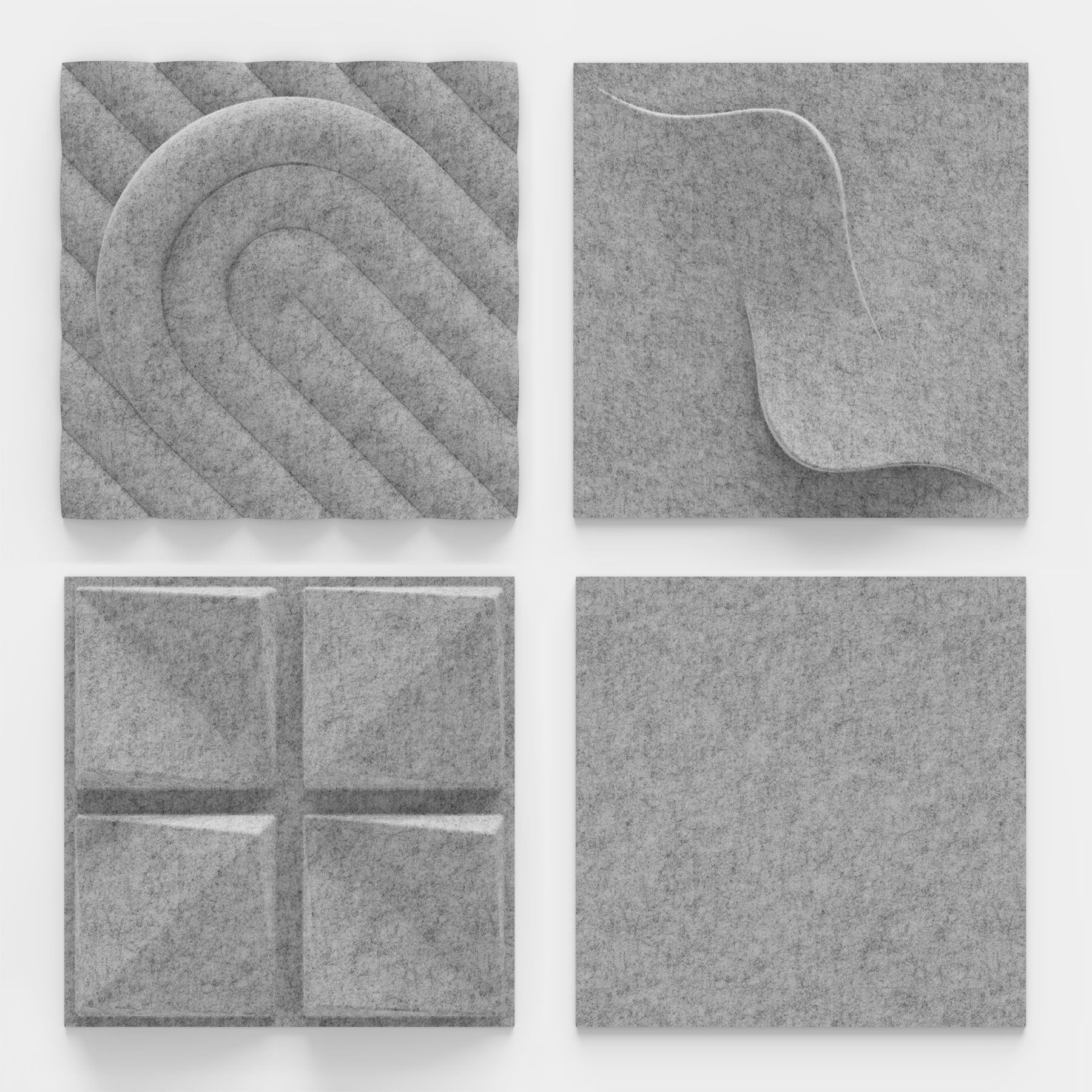 FeltForms Acoustic wall tiles sample assortment in mottled white.